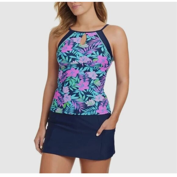 ELLEN TRACY Women's 2 Piece Lightweight Tankini Swimsuit Set | Navy Kiholo Bay - Picture 1 of 4
